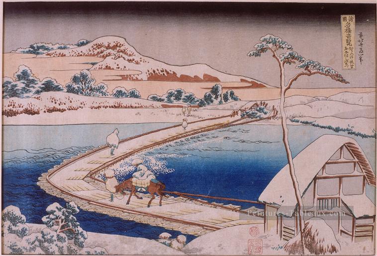 le pont du ponton à Sano dans la province de Kozuka Katsushika Hokusai ukiyoe Peintures à l'huile